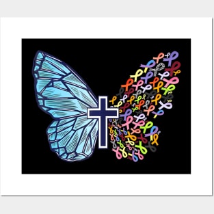 All Cancer Matters Awareness Butterfly Cross All Ribbons Posters and Art